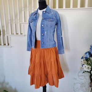 3 Pcs - Romantic Casual Outfit / Denim Jacket, Skirt & Blouse